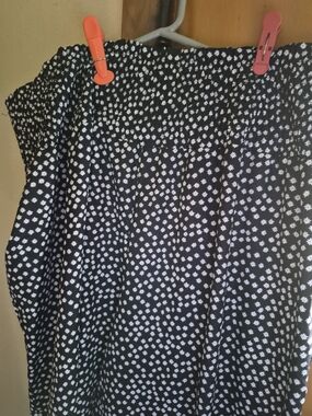 Black Wide-Leg Pants with White Floral Dot Pattern